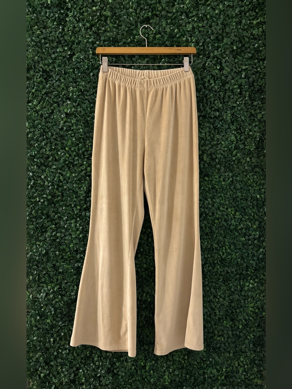 Sz L Vintage Y2K NYC Champagne Velour Flare Pants Bell Bottoms